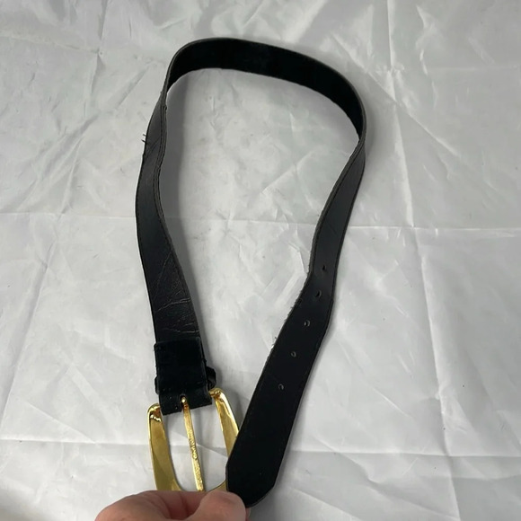 VINTAGE 90’s Century Canada Black Suede Belt Gold and Silver Tone Buckle M - Picture 5 of 9